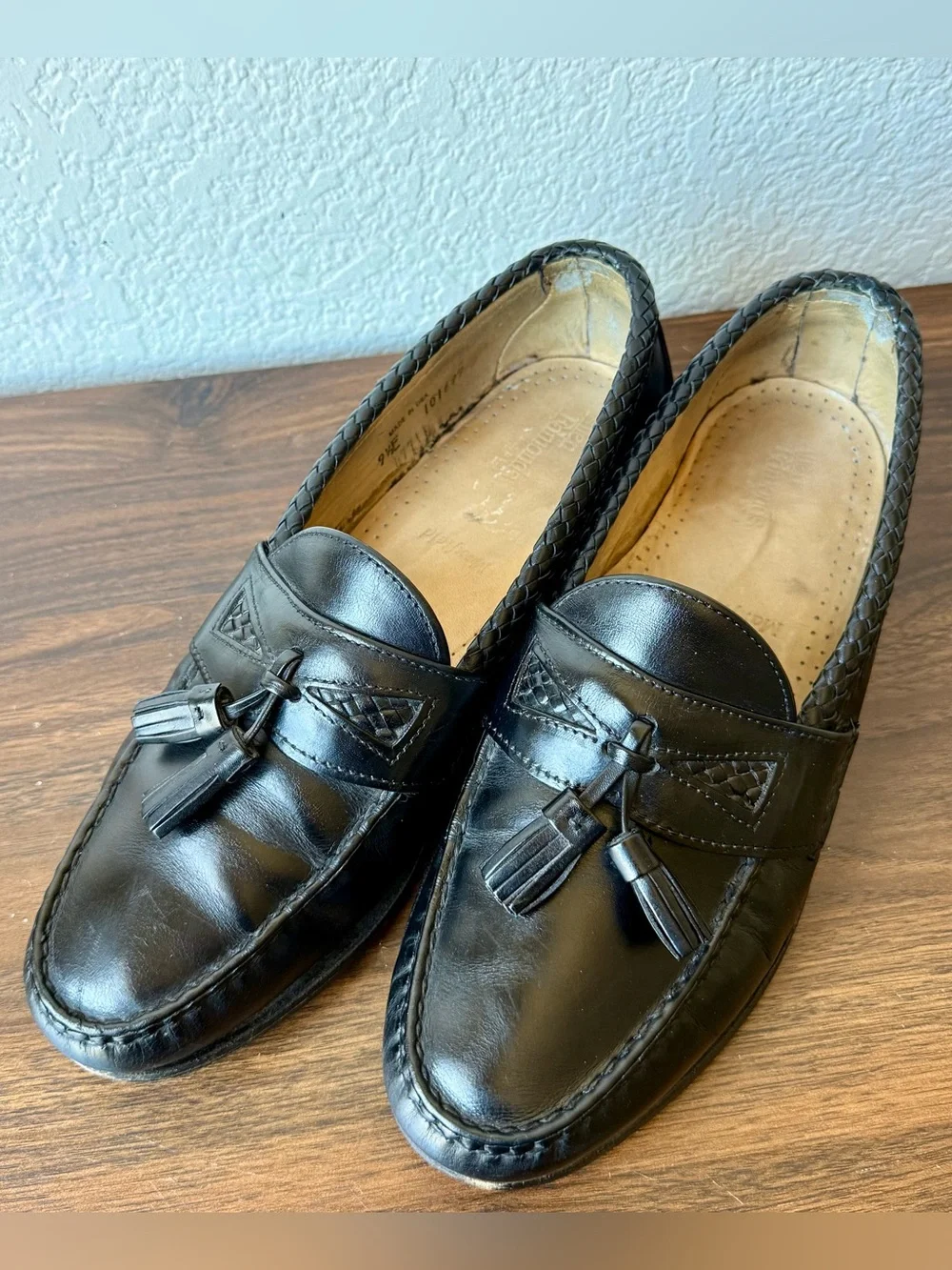 Allen Edmonds Maxfield Black Leather Loafers Men’s 9.5 E USA Woven Trim